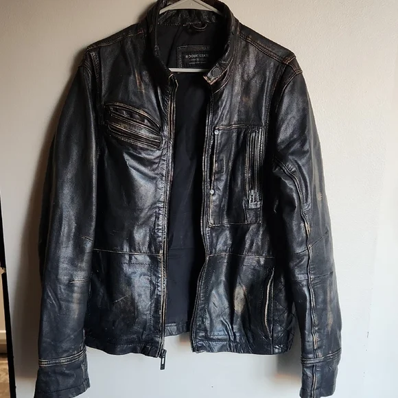 Rogue State Men's Distressed Black Leather Jacket Large - Picture 1 of 16
